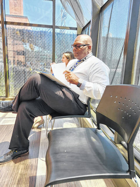 Spencer Cummings, President of the Cape Fear Valley Bladen County Hospital came to Elizabethtown and began working as the VP of surgical services before he felt led to apply for the position that he currently occupies. After the process of hiring had been accomplished, he started with boots on the ground Oct. 18, 2023. Here he is reviewing his notes at a recent luncheon held by the Bladen County Hospital Foundation where he presented information concerning local health care and the vision going forward.