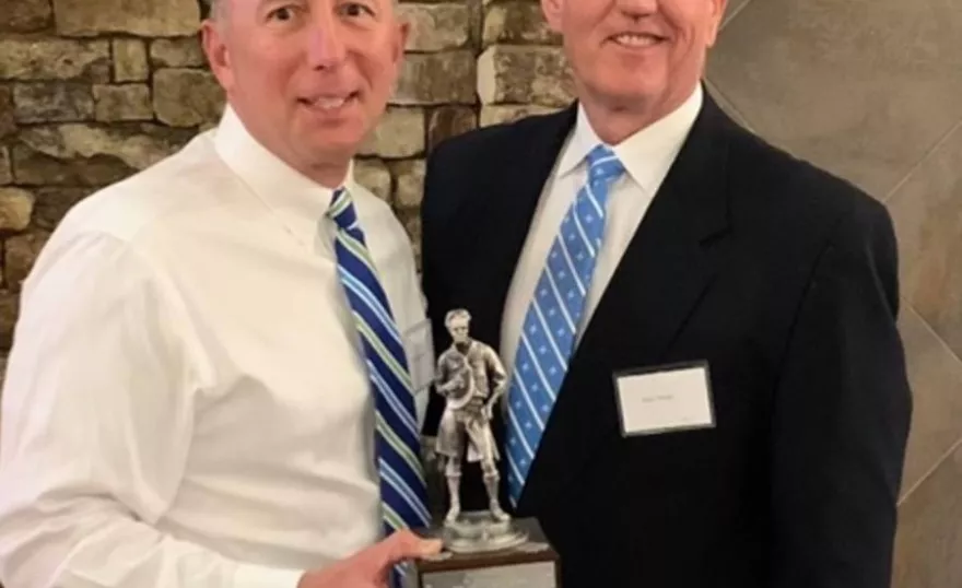 Mike Nagowski, left, is presented the 2024 Cumberland County Distinguished Citizen Award from John “Mac’” Healy. Credit: Contributed photo